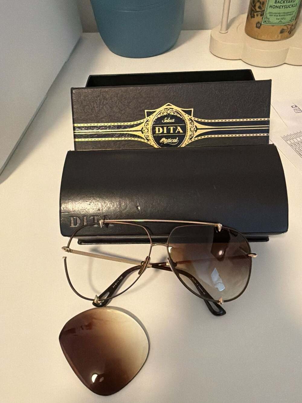 DITA Talon 12K Gold Titanium Aviator Sunglasses Satin Brown